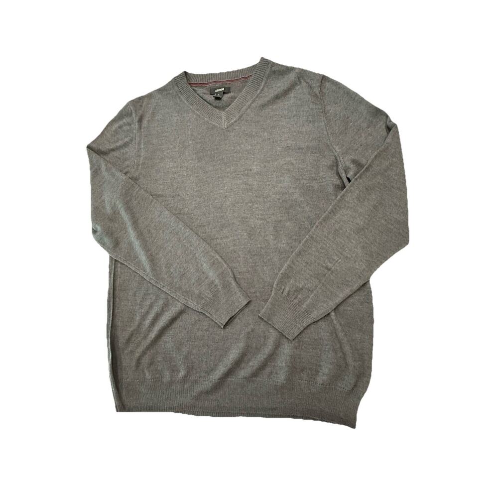 Alfani Pullover Sweater Mens L V-Neck LS Extra Fine Merino Wool Blend Gray EUC